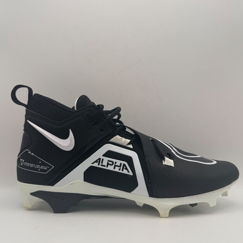 Nike Alpha Menace Pro 3 Football Cleats Mens 10.5 Black White Mid Top Athletic